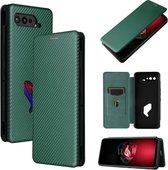 Voor Asus ROG Phone 5 Koolstofvezel Textuur Magnetische Horizontale Flip TPU + PC + PU lederen tas met kaartsleuf (groen)