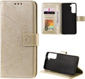 Voor Samsung Galaxy S21 5G Totem Bloem Reliëf Horizontale Flip TPU + PU Leather Case met Houder & Kaartsleuven & Portemonnee (Goud)