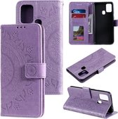 Voor Samsung Galaxy A21s Totem Bloem Reliëf Horizontale Flip TPU + PU Leren Case met Houder & Kaartsleuven & Portemonnee (Paars)