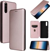 Voor Sony Xperia 10 III Carbon Fiber Texture Magnetische Horizontale Flip TPU + PC + PU Leather Case met Card Slot (Pink)