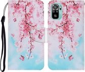 Voor Xiaomi Redmi Note 10 4G Gekleurde Tekening Patroon Horizontale Flip PU Lederen Case met Houder & Kaartsleuven & Portemonnee & Lanyard (Kersenbloesems)