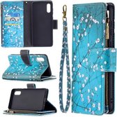 Voor Samsung Galaxy A02 Gekleurde Tekening Patroon Rits Horizontale Flip Lederen Case met Houder & Kaartsleuven & Portemonnee (Pruimenbloesem)