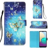 Voor Samsung Galaxy A02 / M02 3D Schilderen Horizontale Flip Leren Case met Houder & Kaartsleuf & Portemonnee & Lanyard (Goud Butterfy)