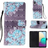 Voor Samsung Galaxy A02 / M02 3D Schilderen Horizontale Flip Leren Case met Houder & Kaartsleuf & Portemonnee & Lanyard (Blauwe Bloem)