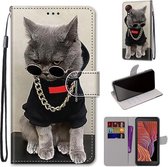 Voor Samsung Galaxy Xcover 5 Gekleurde tekening Cross Texture Horizontale Flip PU lederen tas met houder & kaartsleuven & portemonnee & lanyard (Golden Chain Grey Cat)