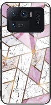 Voor Xiaomi Mi 11 Ultra Abstract Marble Pattern Glass beschermhoes (Rhombus White Purple)
