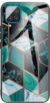Voor Samsung Galaxy A42 5G Abstract Marble Pattern Glass beschermhoes (Rhombus Dark Green)