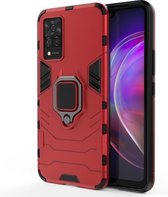 Voor vivo V21 schokbestendige pc + TPU-beschermhoes met magnetische ringhouder (rood)