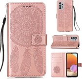 Voor Samsung Galaxy A32 4G (EU-versie) Dream Catcher afdrukken Horizontale lederen flip-hoes met houder & kaartsleuven & portemonnee & lanyard (roségoud)