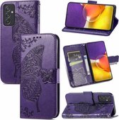 Voor Samsung Galaxy A82 5G Butterfly Love Flower reliëf horizontale flip lederen tas met beugel / kaartsleuf / portemonnee / lanyard (donkerpaars)