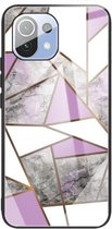 Voor Geschikt voor Xiaomi Mi 11 Abstract Marble Pattern Glass beschermhoes (Rhombus Grey Purple)