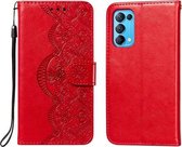 Voor OPPO Find X3 Lite / Reno5 5G Flower Vine Embossing Pattern Horizontale Flip Leather Case met Card Slot & Holder & Wallet & Lanyard (Red)