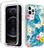 2 in 1 hoog transparant geverfd schokbestendig pc + TPU beschermhoes voor iPhone 12/12 Pro (bananenblad)