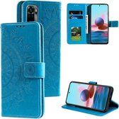 Voor Xiaomi Redmi Note 10 5G Totem Bloem Reliëf Horizontale Flip TPU + PU Lederen Case met Houder & Kaartsleuven & Portemonnee (Blauw)