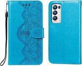 Voor OPPO Find X3 Neo / Reno5 Pro Plus 5G Flower Vine Embossing Pattern Horizontale Flip Leather Case met Card Slot & Holder & Wallet & Lanyard (Blue)