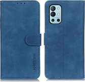 Voor OnePlus 9R KHAZNEH Retro Textuur PU + TPU Horizontale Flip Leren Case met Houder & Kaartsleuven & Portemonnee (Blauw)