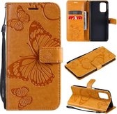 Voor Xiaomi Redmi Note 10 4G Pressed Printing Butterfly Pattern Horizontale Flip PU lederen tas met houder & kaartsleuven & portemonnee & lanyard (geel)