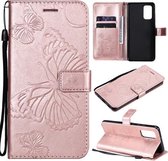 Voor Samsung Galaxy A32 4G Pressed Printing Butterfly Pattern Horizontale Flip PU Leather Case met houder & kaartsleuven & portemonnee & Lanyard (Rose Gold)