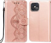 Flower Vine Embossing Pattern Horizontale Flip Leather Case met Card Slot & Holder & Wallet & Lanyard Voor iPhone 12 Pro Max (Rose Gold)