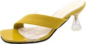 Dames buitenslippers Transparante open teen sandalen met hoge hakken, maat: 38 (geel)