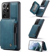 Voor Samsung Galaxy S21 Ultra 5G CaseMe C20 multifunctionele pc + TPU beschermhoes met houder & kaartsleuf & portemonnee (blauw)