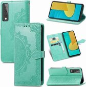 Voor LG Stylo 7 Mandala bloem reliëf horizontale flip lederen tas met beugel / kaartsleuf / portemonnee / lanyard (groen)