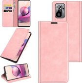 Voor Xiaomi Redmi Note 10 4G / Note 10S Retro-skin Business magnetische zuignap lederen tas met houder & kaartsleuven & portemonnee (roze)