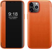 Magnetische zijruitweergave schokbestendige horizontale lederen flip-hoes voor iPhone 11 Pro Max (oranje)