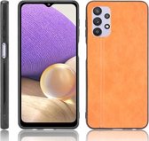 Voor Samsung Galaxy A32 5G Schokbestendig Naaien Koe Patroon Huid PC + PU + TPU Case (Oranje)