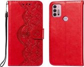 Voor Motorola Moto G30 Flower Vine Embossing Pattern Horizontale Flip Leather Case met Card Slot & Holder & Wallet & Lanyard (Red)