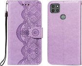 Voor Motorola Moto G9 Power Flower Vine Embossing Pattern Horizontale Flip Leather Case met Card Slot & Holder & Wallet & Lanyard (Purple)