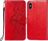 Flower Vine Embossing Pattern Horizontale Flip Leather Case met Card Slot & Holder & Wallet & Lanyard Voor iPhone XS Max (Red)
