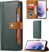 Voor Samsung Galaxy S21 FE Kalf Textuur Dubbele Vouwsluiting Horizontale Flip Leren Case met Fotolijst & Houder & Kaartsleuven & Portemonnee (Groen)