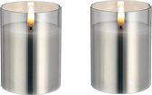 2x stuks luxe led kaarsen in grijs glas D7,5 x H10 cm - met timer - Woondecoratie - Elektrische kaarsen