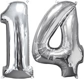 Helium ballonnen cijfers 14 zilver.