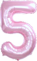 Ballon Cijfer 5 Jaar  Roze Verjaardag Versiering Cijfer Helium Ballonnen Roze Feest Versiering 86 Cm Met Rietje
