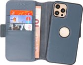 Étui bibliothèque amovible Galata iPhone 12 Pro Max 2en1 en cuir véritable RFID - Nevy Blauw