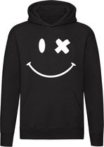 Smiley Hoodie | sweater | emoticon | glimlach | lachen | blij | vrolijk | knipoog | Unisex | Trui | Capuchon | Zwart