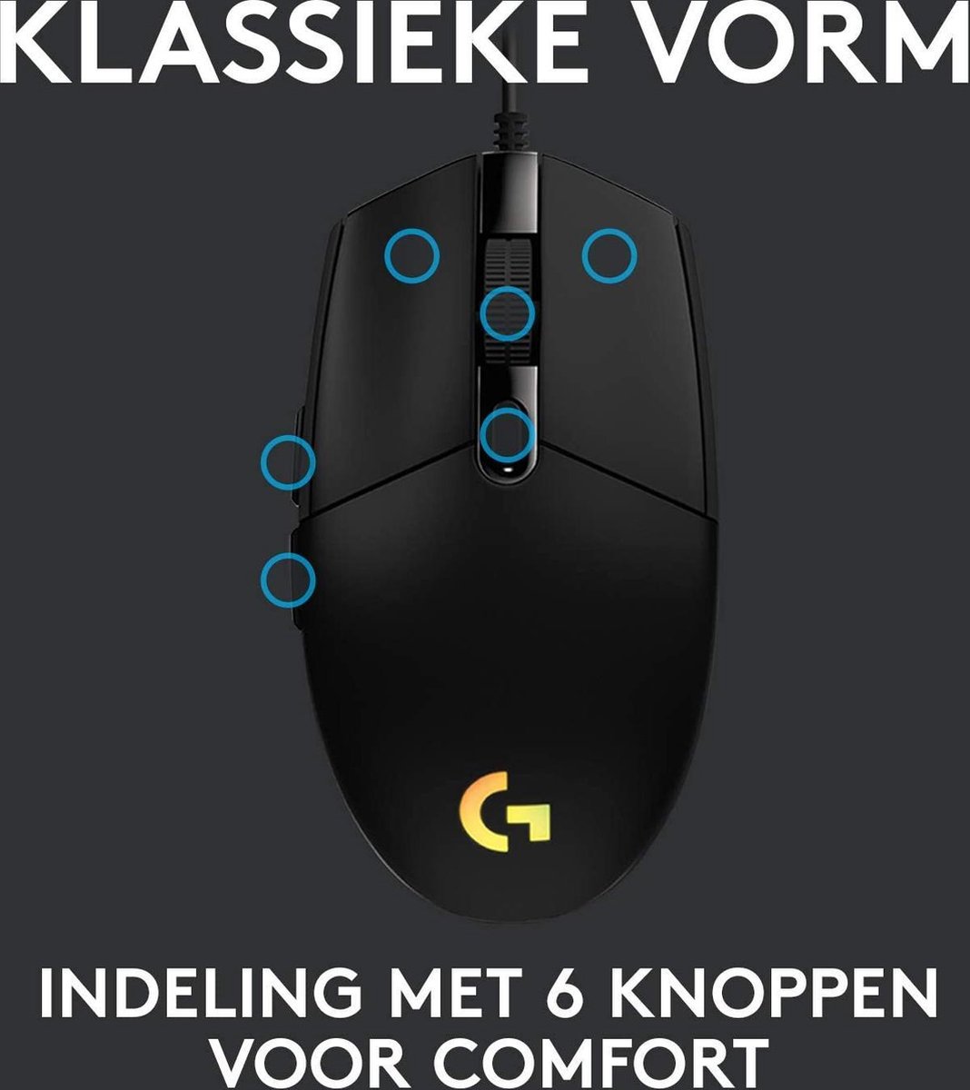 Logitech G203 LIGHTSYNC - Bedrade Gaming Muis - RGB verlichting - Zwart thumbnail 3
