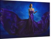 Vrouw in haar blauwe jurk - Foto op Canvas - 150 x 100 cm