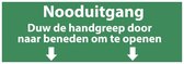 Nooduitgang, duw de handgreep naar beneden sticker met tekst 280 x 105 mm