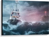 Canvas  - Schip op Zee in de Storm - 100x75cm Foto op Canvas Schilderij (Wanddecoratie op Canvas)
