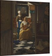 De liefdesbrief, Johannes Vermeer - Foto op Canvas - 100 x 100 cm