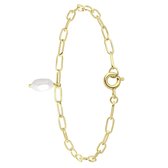Lucardi Dames Armband met zoetwaterparel - Echt Zilver - Armband - Cadeau - 18 cm - Goudkleurig
