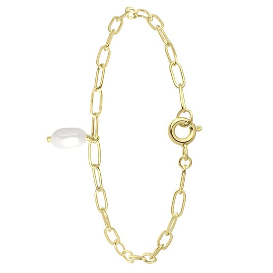 Lucardi Dames Armband met zoetwaterparel - Echt Zilver - Armband - Cadeau - Moederdag - 18 cm - Goudkleurig