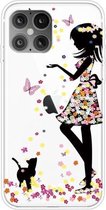 Voor iPhone 12 mini schokbestendig geverfd transparant TPU beschermhoes (meisje)