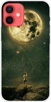 Schokbestendig geverfd transparant TPU-beschermhoesje voor iPhone 12 mini (Pull the Moon)