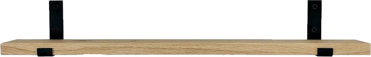 GoudmetHout® Wandplank Industrieel - 80 x 15 cm Muurplank - Eiken Hout - Decoratie Wandrek & Boekenrek - Hangplank Keuken - Wall Shelf + 2 Mat Zwarte Plankdragers van Staal