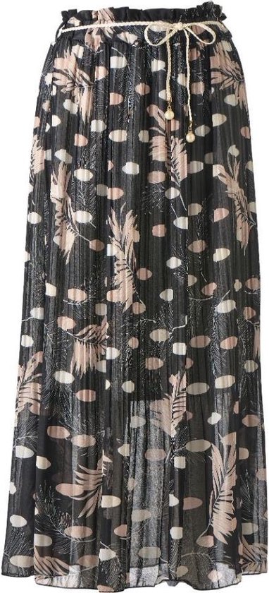 Dames plissé rok bloem touwtjes zwart lang | Maat Onze size (XS-XL) |  bol.com