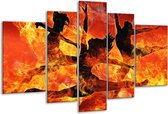 Glasschilderij Dansen - Zwart, Oranje, Geel - 170x100cm 5Luik - Foto Op Glas - Geen Acrylglas Schilderij - 6000+ Glasschilderijen Collectie - Wanddecoratie